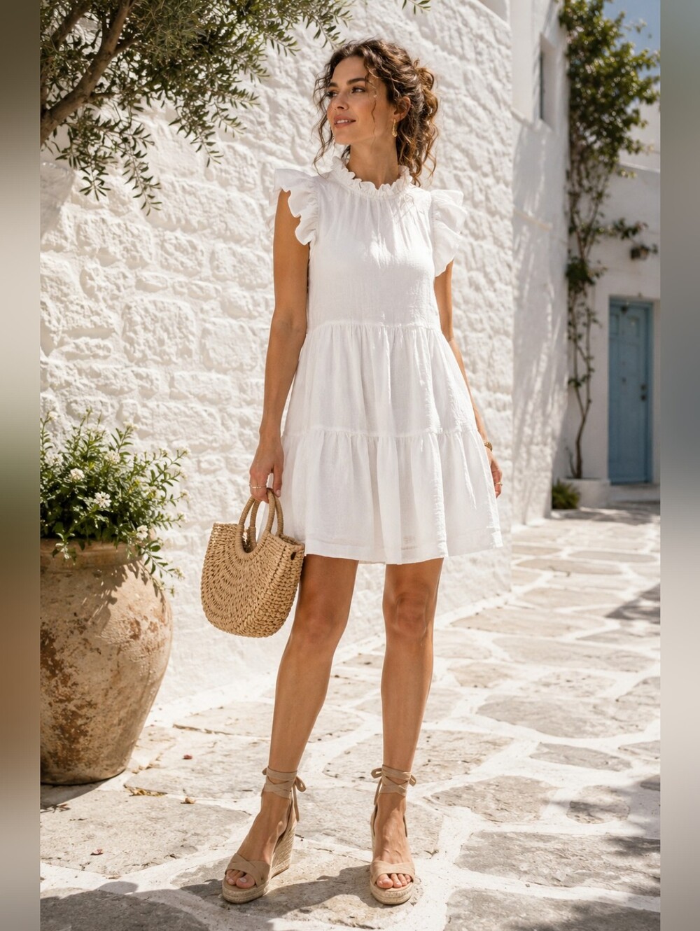 Sea New York Waverly Tiered Ramie Flutter Sleeve Dress Romantic Cottagecore US 2